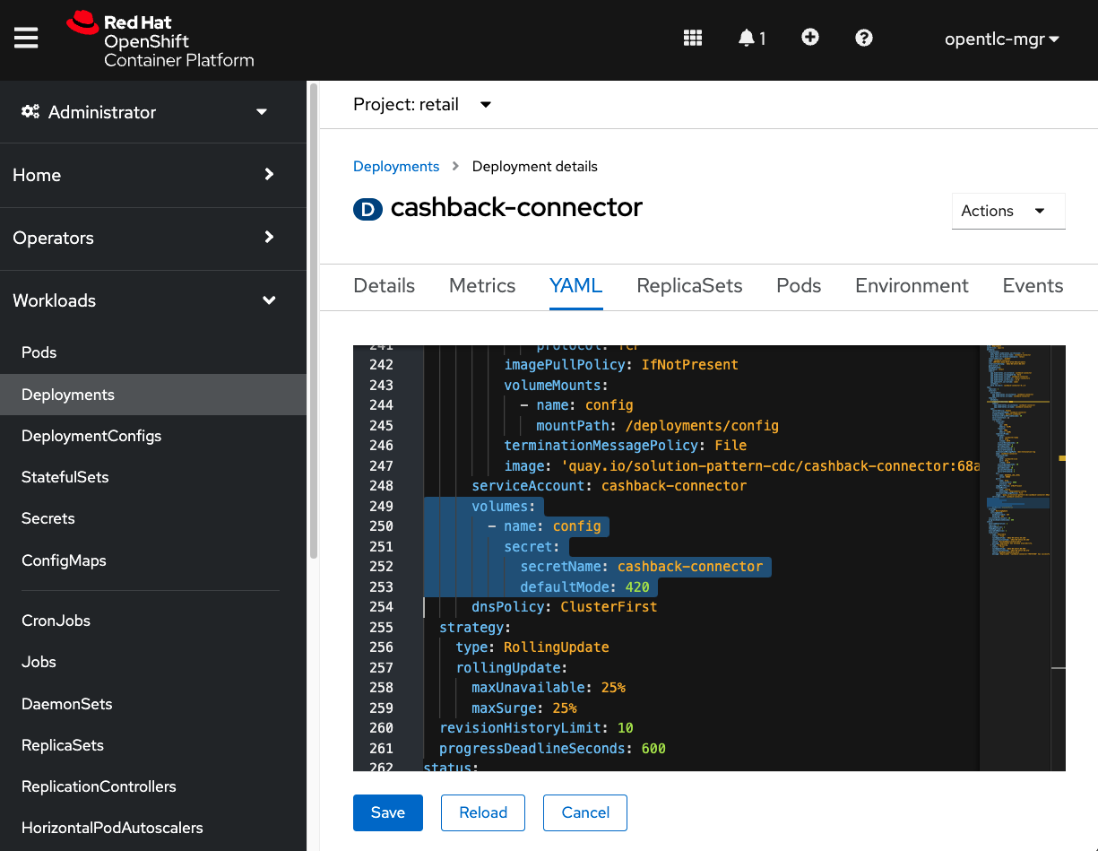 cashback connector deployment configuration