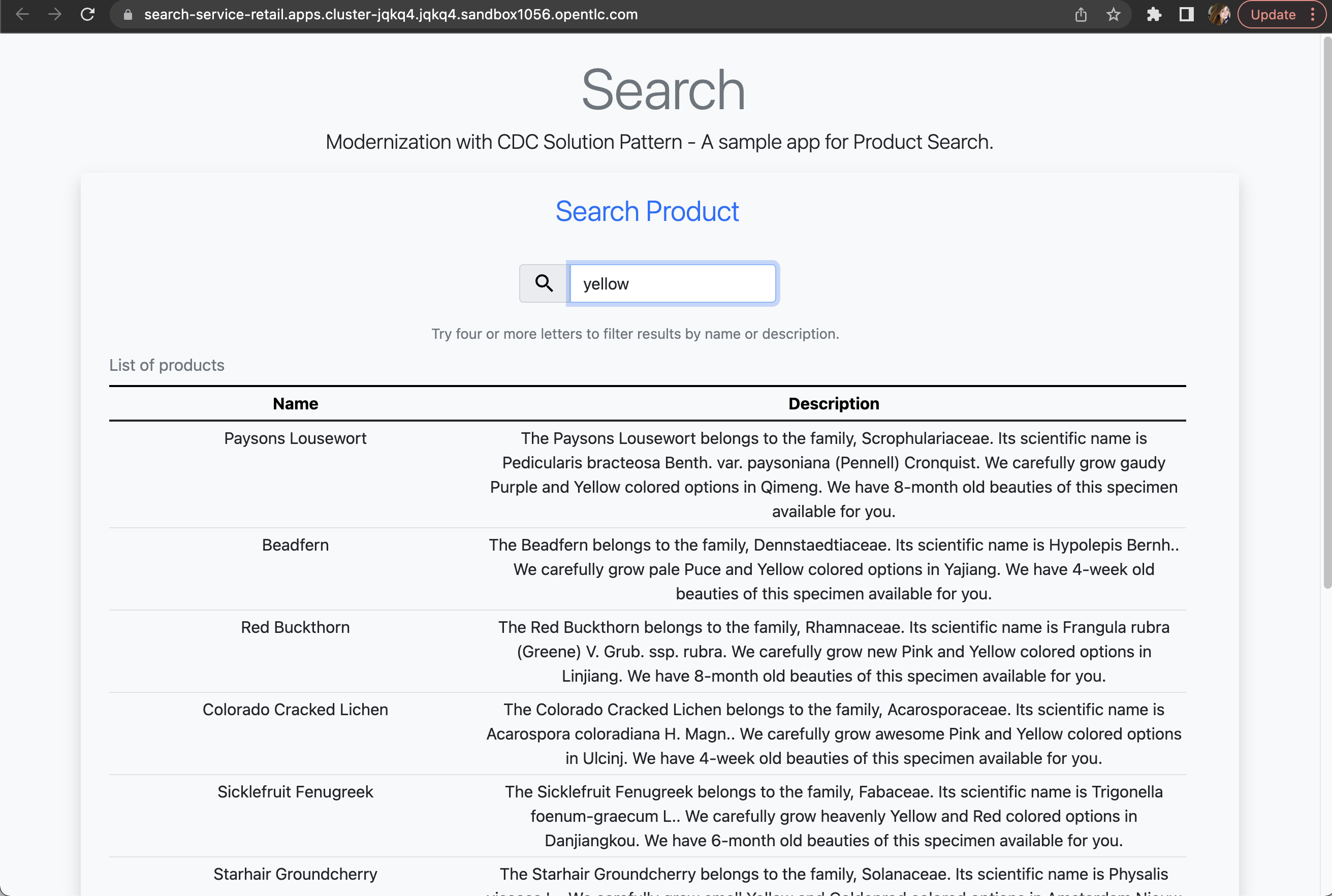 search service result yellow