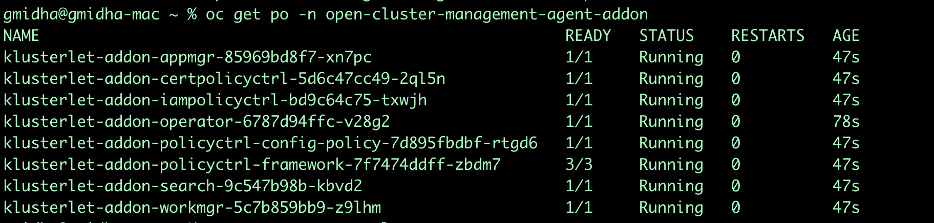 OCM addon Status