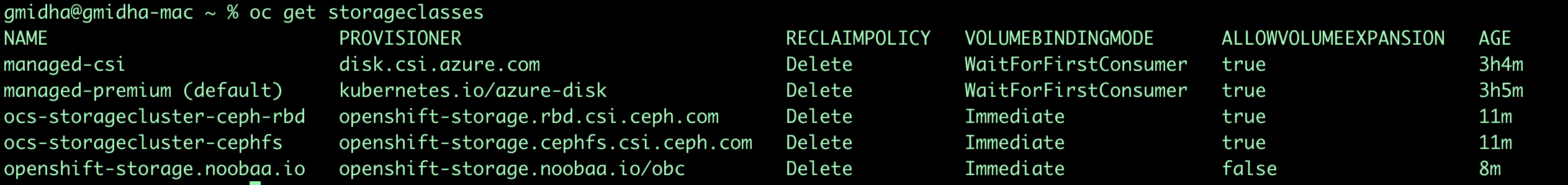 ODF Storage Classes